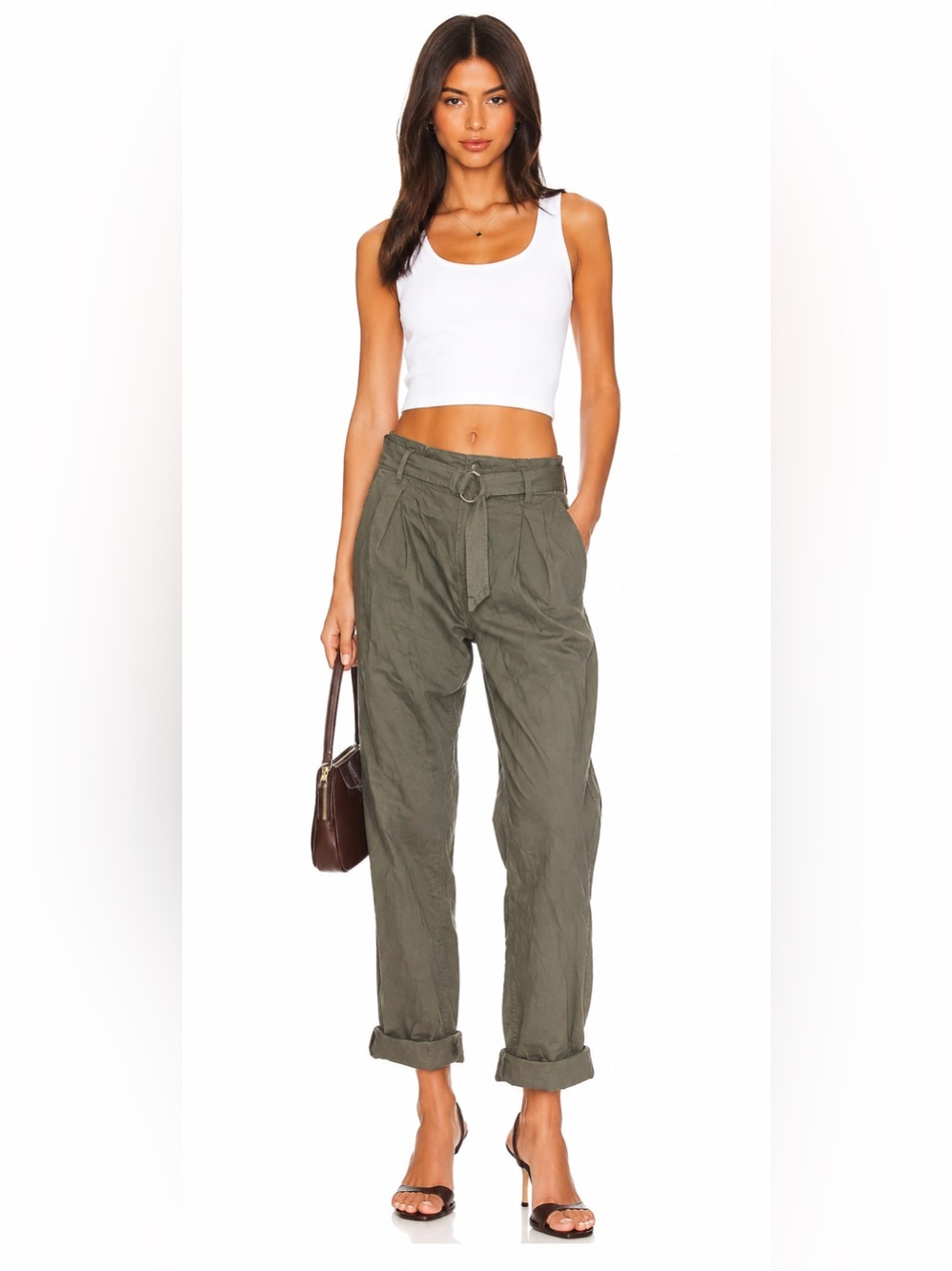 Abercrombie & Fitch Olive Green Cropped Pants with Belt Size L NWT